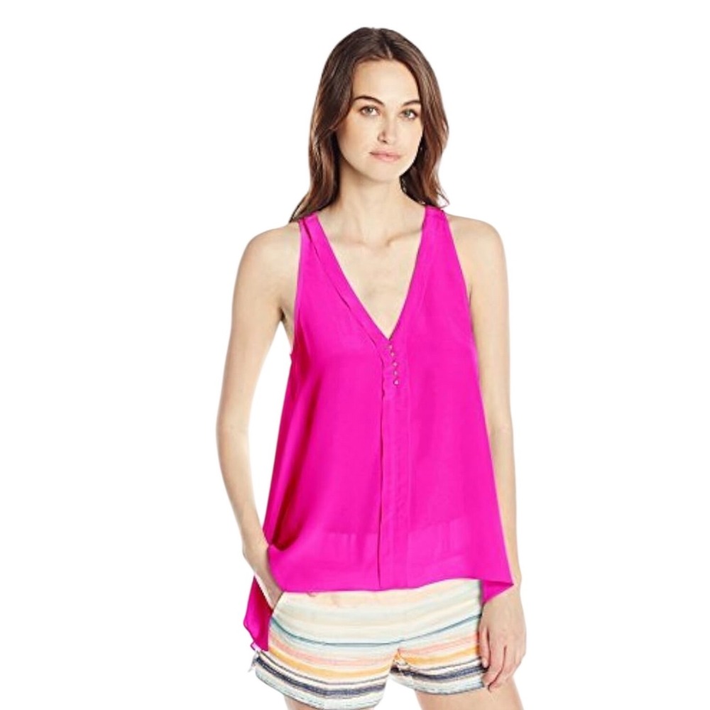 Trina Turk Lodi Hot Pink Silk Crepe de Chine 100% Silk Blouse Gemini
 XS‎ NEW